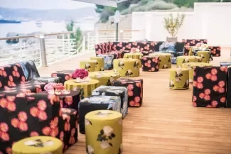 Louis Vuitton Cruise Collection 2019 Event. Custom print on "Olmo" fabric